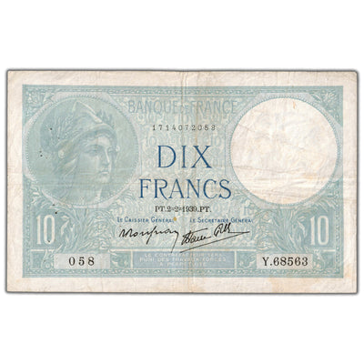 France 1939 10 Ten Francs Note P #84 - Pinholes