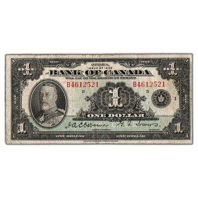 $1 1935 Bank of Canada Note English Text Letter 'B' BC-1 - Fine