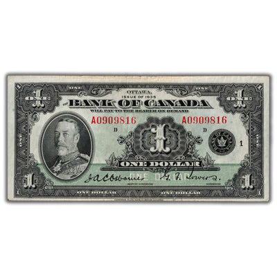 SOLD $1 1935 Bank of Canada Note English Text Series A BC-1 - VF (worn edges)