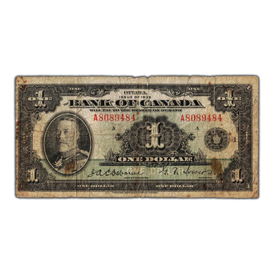 $1 1935 Bank of Canada Note English Text Letter 'A' BC-1 - Stained