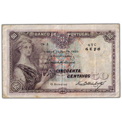 Portugal 1920 50 Fifty Centavos Note P #112b - VF