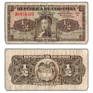 SOLD Colombia 1948 1/2 Half Peso Oro Note P #345a - Circulated