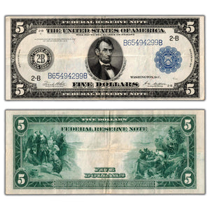 SOLD United States 1914 $5 New York Federal Reserve Note Fr #851a - VF+