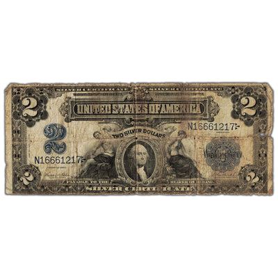 SOLD United States 1899 $2 Silver Certificate Note - Holes/Tears/Writing