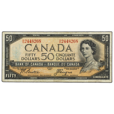 SOLD $50 1954 Bank of Canada Note Devil Face A/H Prefix BC-34b - Stain