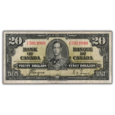$20 1937 Bank of Canada Note Coyne-Towers K/E Prefix BC-25c - Fine