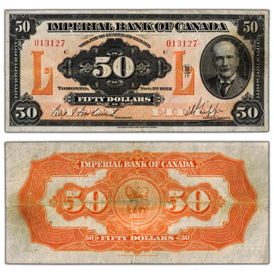 $50 1923 Imperial Bank of Canada Chartered Note #375-18-14 - F/VF (minor writing)