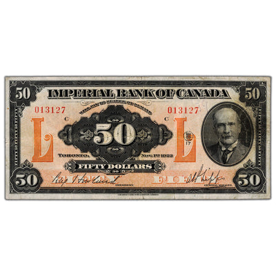 $50 1923 Imperial Bank of Canada Chartered Note #375-18-14 - F/VF (minor writing)