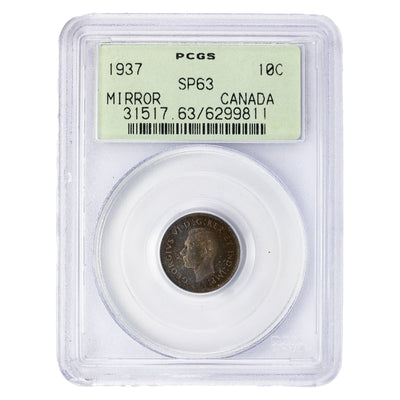 SOLD Canada 1937 10 Cents Dime Silver Coin - PCGS Mirror Specimen SP-63