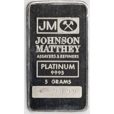 SOLD Johnson Matthey JM 5 Gram .9999 Platinum Bar - Scarce Issue