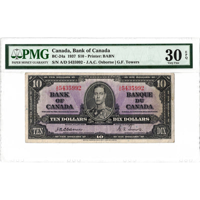 $10 1937 Bank of Canada Note Osborne Signature BC-24a - PMG VF-30 EPQ