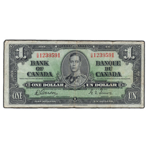 SOLD $1 1937 Bank of Canada Note O/M Changeover Prefix BC-21c - Minor Edge Tears