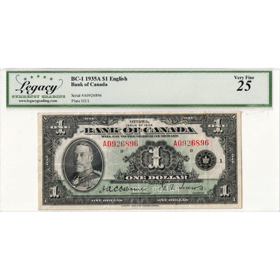 $1 1935 Bank of Canada Note English Text BC-1 - Legacy VF-25