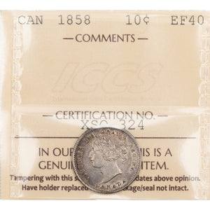SOLD Canada 1858 10 Cents Dime Silver Coin - ICCS EF-40