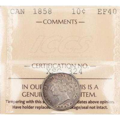 SOLD Canada 1858 10 Cents Dime Silver Coin - ICCS EF-40