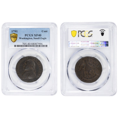 SOLD United States 1791 Washington Cent Small Eagle - PCGS XF-40