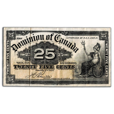 25 Cents 1900 Dominion of Canada Shinplaster Note Boville DC-15b - VF
