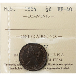 SOLD Nova Scotia 1864 1/2 Half Cent Coin - ICCS EF-40