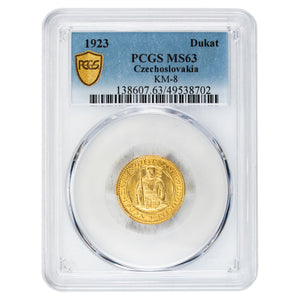 SOLD Czechoslovakia 1923 1 One Dukat Gold Coin KM #8 - PCGS MS-63