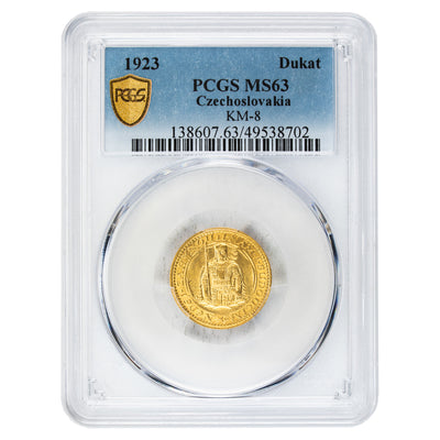 SOLD Czechoslovakia 1923 1 One Dukat Gold Coin KM #8 - PCGS MS-63