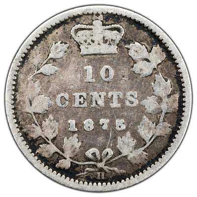 SOLD Canada 1875-H 10 Cents Dime Silver Coin - Key Date - VG-8