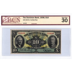 $10 1938 The Dominion Bank Canada Chartered Note #220-28-04 - BCS VF-30