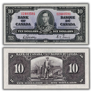 SOLD $10 1937 Bank of Canada Note Gordon-Towers O/D Prefix BC-24b - AU