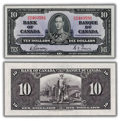 SOLD $10 1937 Bank of Canada Note Gordon-Towers O/D Prefix BC-24b - AU