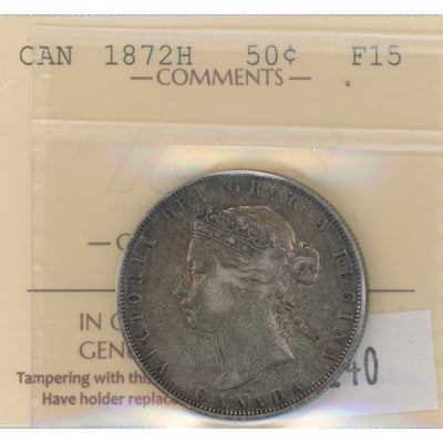 SOLD Canada 1872-H 50 Cents Half Dollar Silver Coin - ICCS F-15
