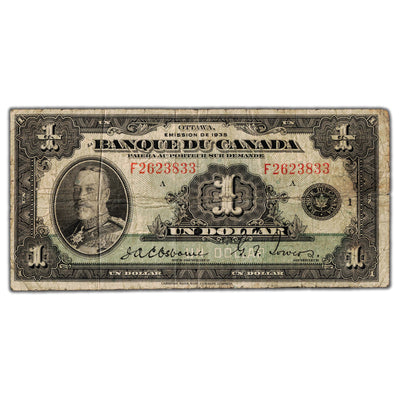 SOLD $1 1935 Banque du Canada Note French Text BC-2 - VG/F