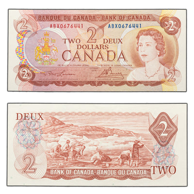 SOLD $2 1974 Bank of Canada Note ABX Replacement Prefix BC-47bA - AU