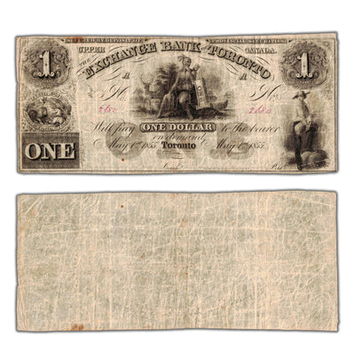 SOLD $1 1855 Exchange Bank of Toronto Chartered Note CH #255-10-02R