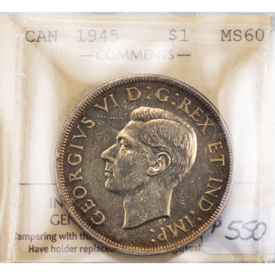 SOLD Canada 1945 $1 Silver Dollar Coin - ICCS MS-60
