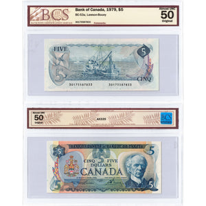 SOLD $5 1979 Bank of Canada Note Lawson-Bouey BC-53a - BCS AU-50