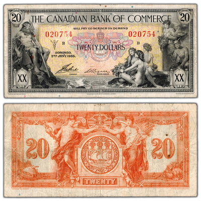 $20 1935 Canadian Bank of Commerce Canada Chartered Note #75-18-10 - Staple Hole