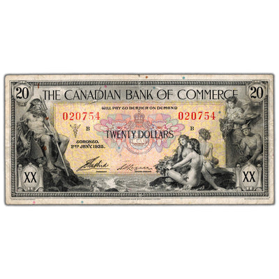 $20 1935 Canadian Bank of Commerce Canada Chartered Note #75-18-10 - Staple Hole