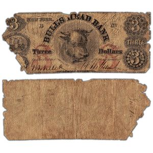 SOLD United States 1863 Bull's Head Bank $3 Three Dollars Obsolete Note - Low Grade Filler