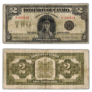 SOLD $2 1923 Dominion of Canada Note Black Seal Series T DC-26j - VG/F
