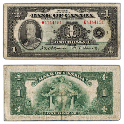$1 1935 Bank of Canada Note English Text Letter 'B' BC-1 - Fine