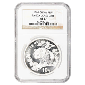 SOLD China 1997 Large Date 10 Yuan 1oz .999 Fine Silver Panda Coin - NGC MS-67