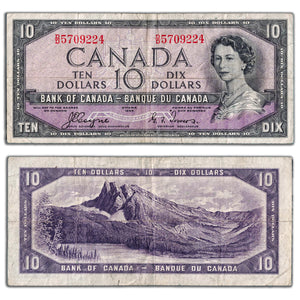 SOLD $10 1954 Bank of Canada Note Devil Face D/D Prefix BC-32a - Fine