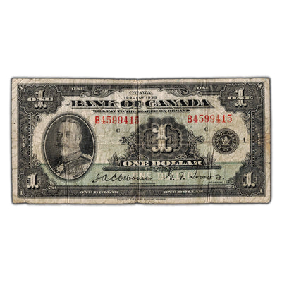$1 1935 Bank of Canada Note English Text Letter 'B' BC-1 - VG/F