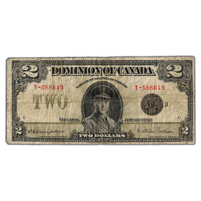 SOLD $2 1923 Dominion of Canada Note Black Seal Series T DC-26j - VG/F
