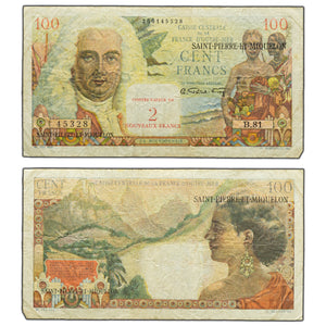 SOLD St. Pierre & Miquelon 1963 2 Nouveau Franc / 100 Franc P #32 - Pinholes