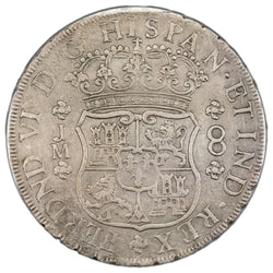SOLD Peru 1756-LM JM 8 Reales Silver Coin Auguste 1761 Shipwreck - ICCS EF-40