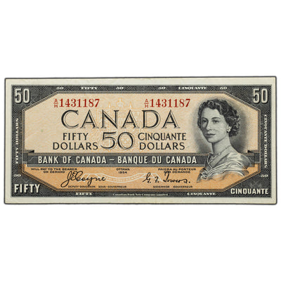 SOLD $50 1954 Bank of Canada Note Devil Face A/H Prefix BC-34a - VF