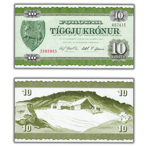 SOLD Faeroe Islands 1974 10 Ten Kronur Note P #18a - Choice UNC