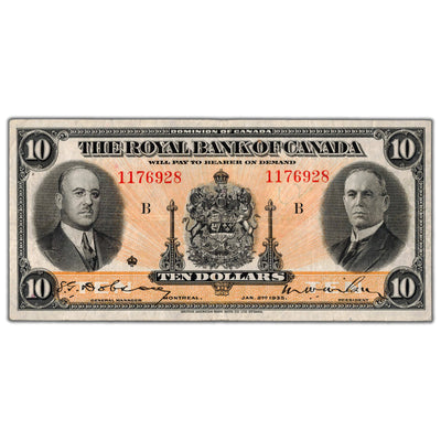 SOLD $10 1935 Royal Bank of Canada Chartered Note #630-18-04a - VF