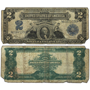 SOLD United States 1899 $2 Two Dollars Silver Certificate Note - Missing Corners