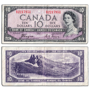 SOLD $10 1954 Bank of Canada Note Devil Face B/D Prefix BC-32a - F/VF